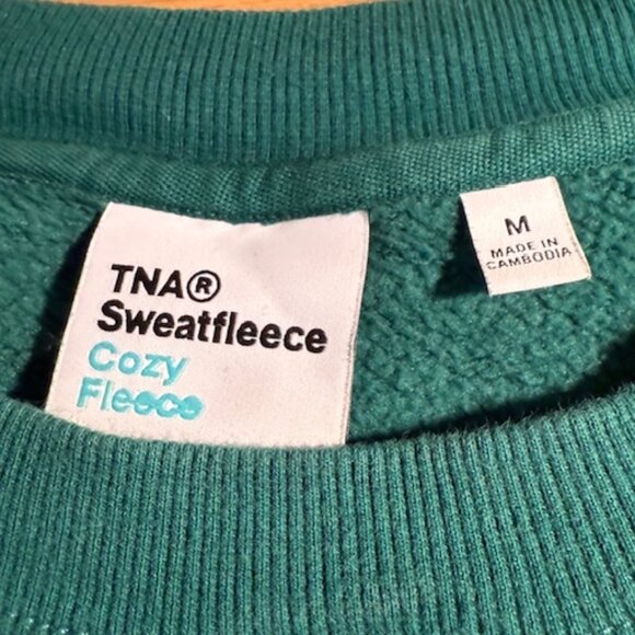 TNA Sweatfleece Green Cozy Fleece Boyfriend Fit Pullover Sweatshirt- Size M - Picture 6 of 9